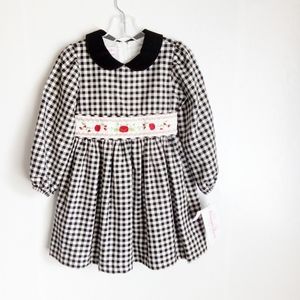NWT Bonnie Jean Back/White Check with Roses Dress